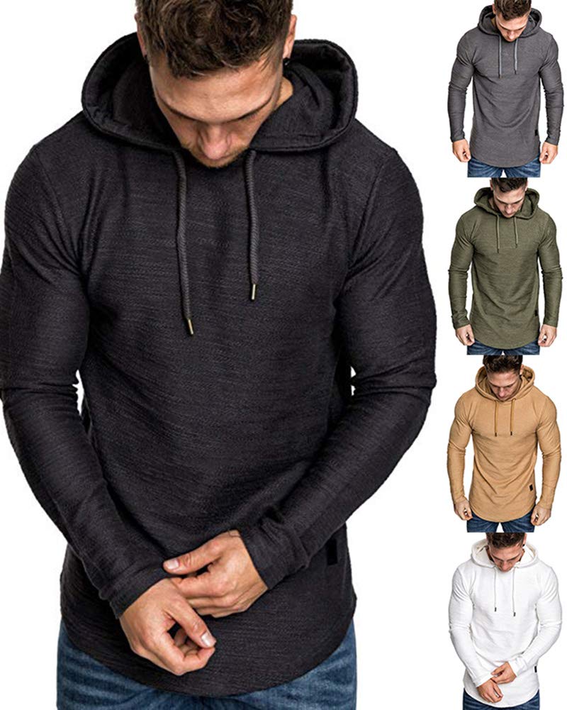 lexiart Mens Fashion Athletic Hoodies Sport Sweatshirt Solid Color Fleece Pullover black 3XL - Image 2